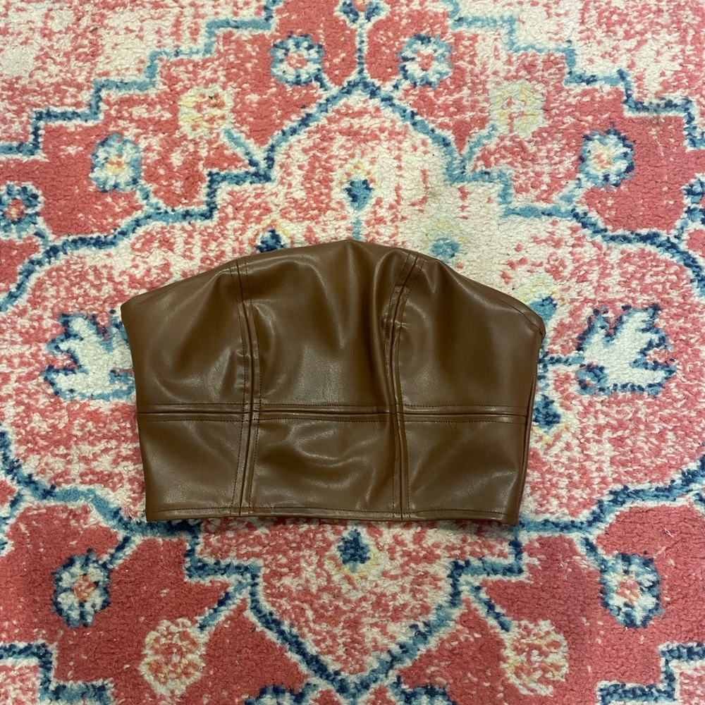Shein leather, brown crop top. Size small